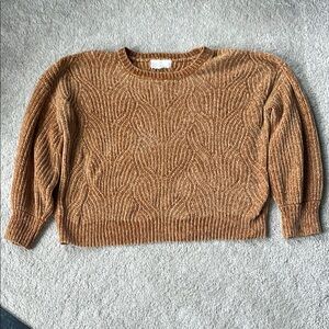 Pink Rose Brown Crushed Velvet Sweater with Ribbed Knit
